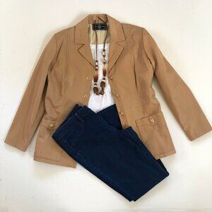 Vintage St. John Sport By Marie Gray 100% Leather Jacket Camel Size Medium EUC